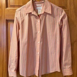 Liz Claiborne peach with tan pinstripes button down top